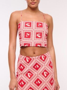 Abercrombie & Fitch Linen Cherry Print Crop Top